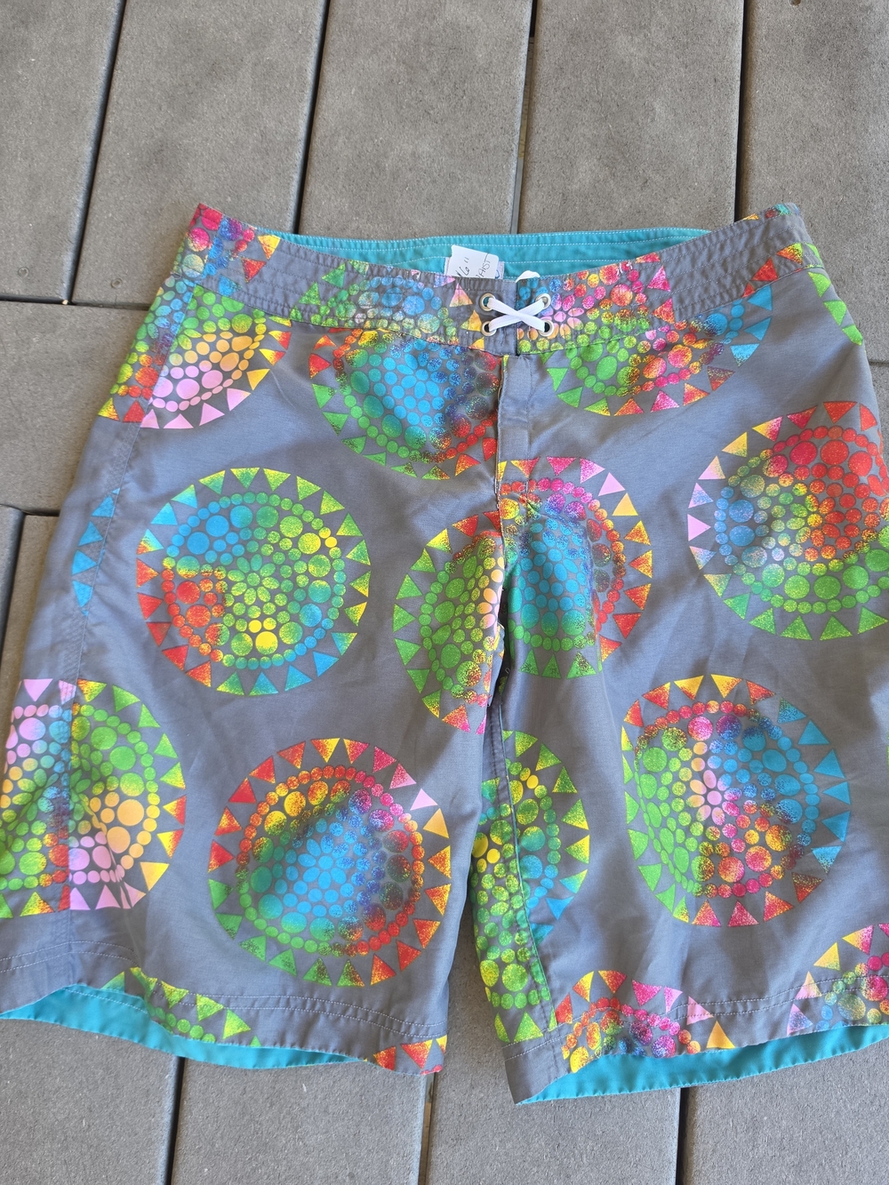 Men's Gray Swim Shorts with Multicolor Circular Print